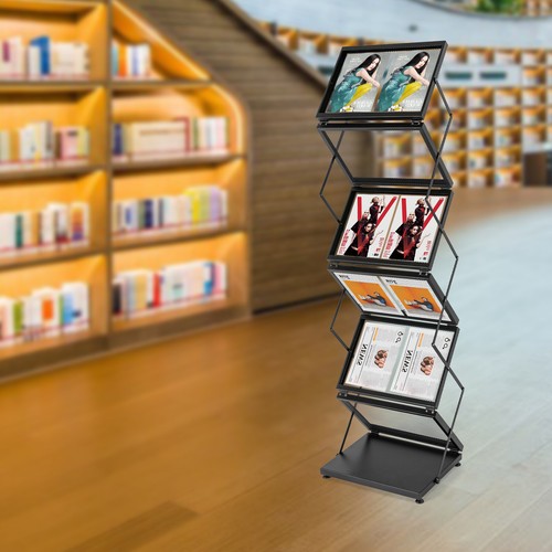 6 Pockets Magazine Rack Foldable Magazine Display Tiered Stand Double A4 Width