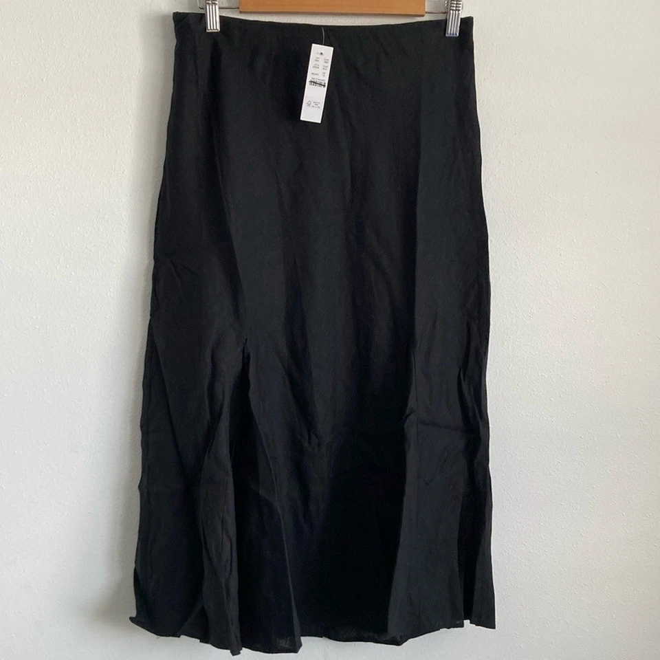 J Crew Tall Gwyneth falda sin cordones dobladillo volante en lino para mujer TS negra Foto 2 de 4