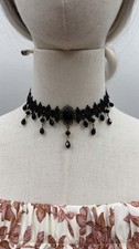Black Gothic Lace Choker Necklace Victorian Lace Choker with Black Crystal