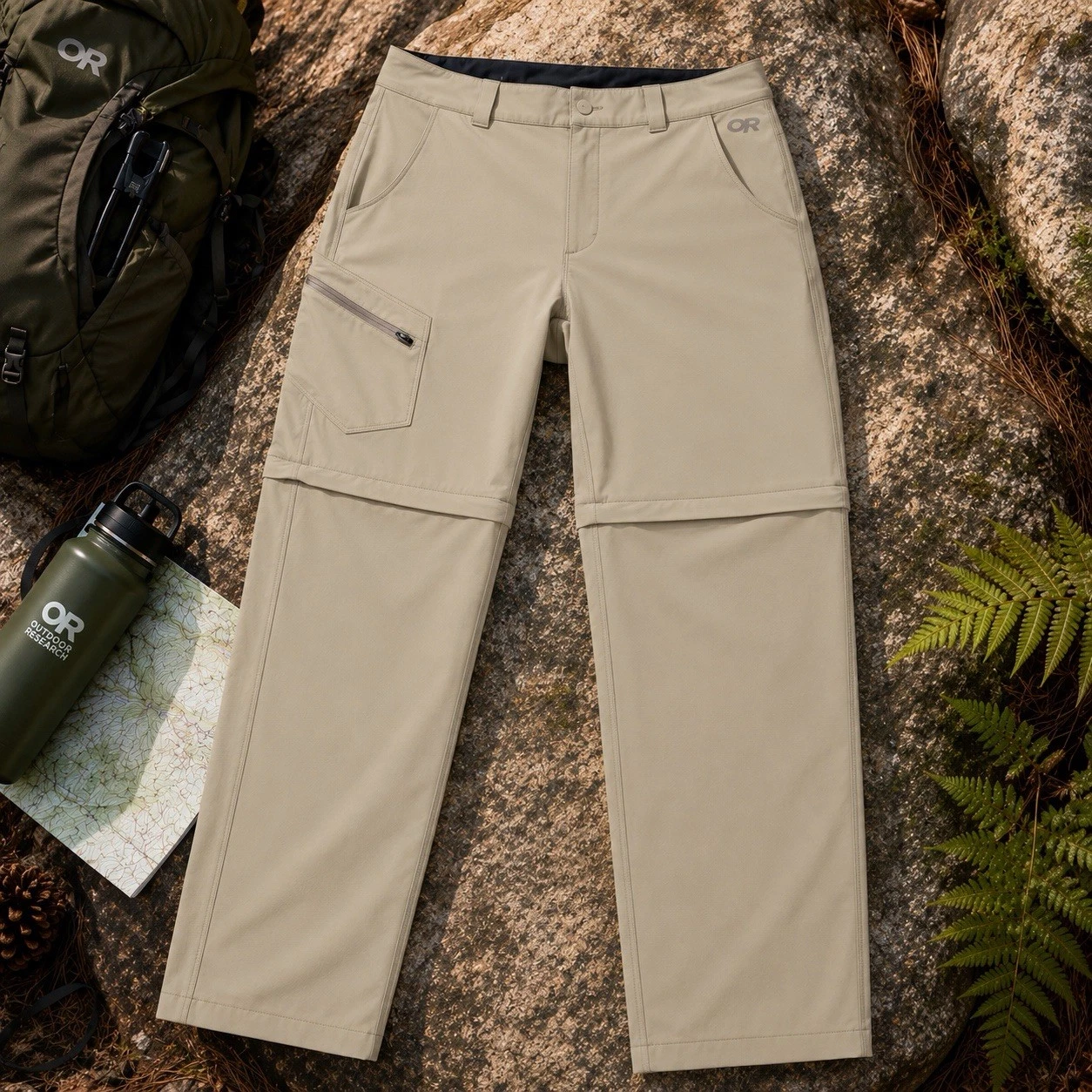 Outdoor Research Convertible Cargo Hiking Pants Khaki 36 Nylon Trail Zip Off EUC