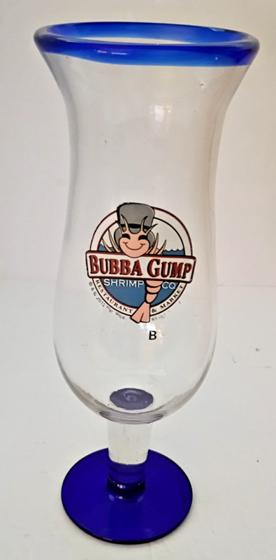 Set of 2 Bubba Gump Shrimp Co Bayou Hurricane Glasses Blue Stem w/ Original Boxe