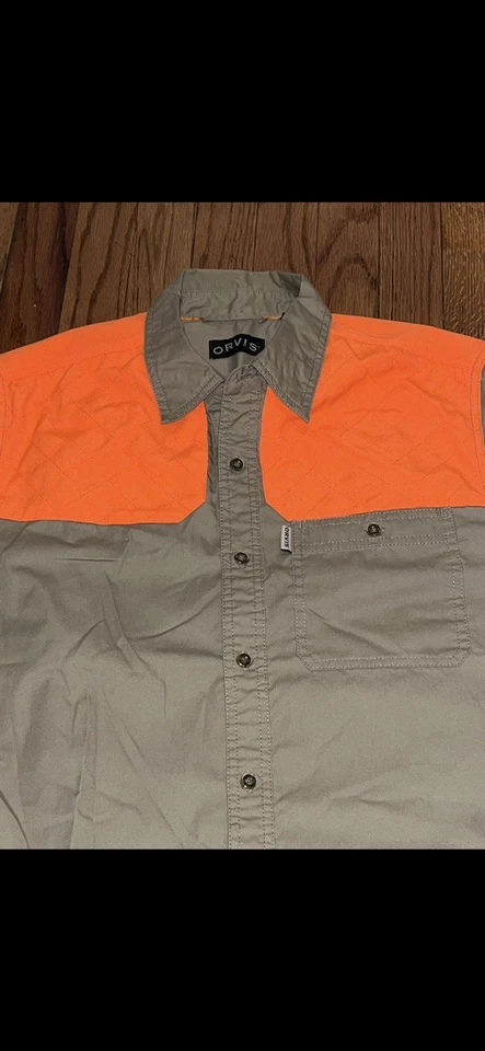 Orvis: Camisa de tiro naranja brillante manga larga talla M: línea de cintura defectuosa menor Foto 2 de 4