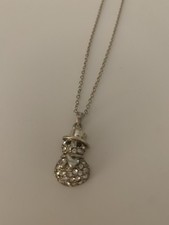 Snowman Rhinestone Pendant  Necklace 925 Silver Stamp Cable Chain 18 In Long