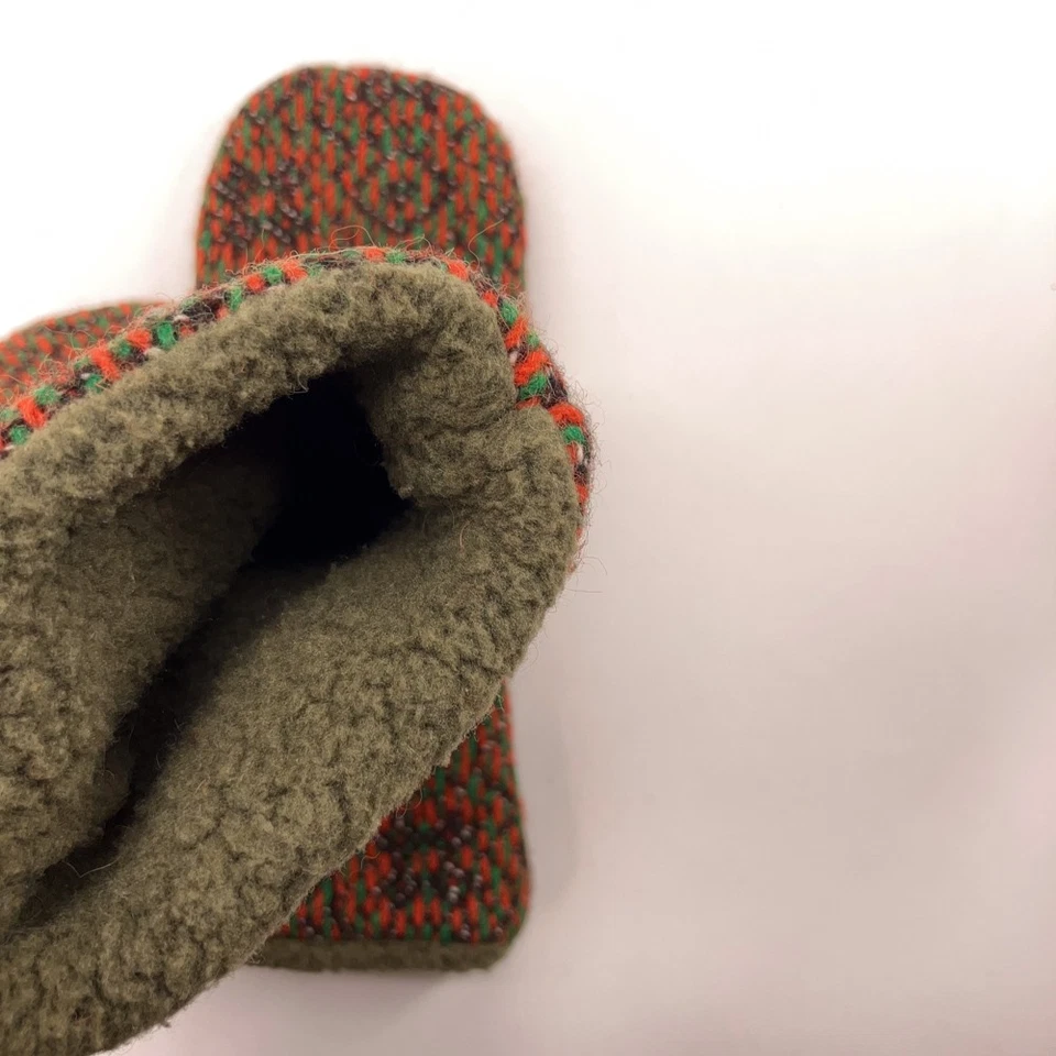 Mitones forrados de vellón tejido con patrón verde naranja marrón retro Foto 2 de 4