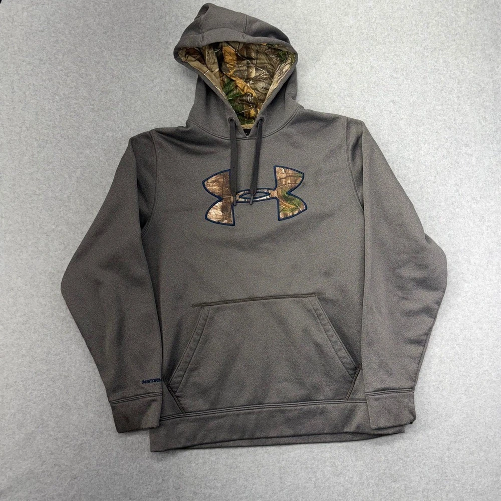Under Armour Realtree Camo Hoodie Fleece Hooded Sweatshirt Mens MD Gray