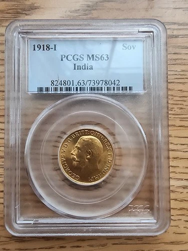 1918-I India Gold Sovereign PCGS MS63