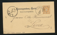 2 Kreuzer Ganzsachen-Karte 1889 aus Nenzing nach Linz