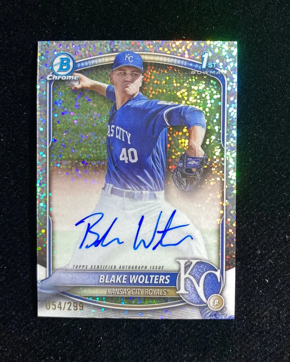 2025 Topps Bowman Chrome Prospects Speckle Blake Wolters 1st Auto /299 Royals HD