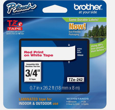 Genuine Brother TZe-242 3/4" P-Touch Label Tape, Red on White