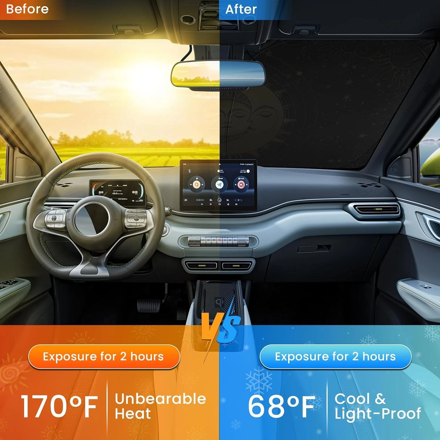 Universal Foldable Car Windshield Sun Shade - 55x32 Inches