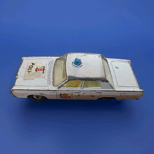 Vintage Matchbox Lesney No.55 Diecast 1/64 1965 White Ford Galaxie Police Car