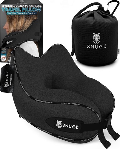Travel Neck Pillow Memory Foam Cushion Small Black Bag & Clip For Airplane New