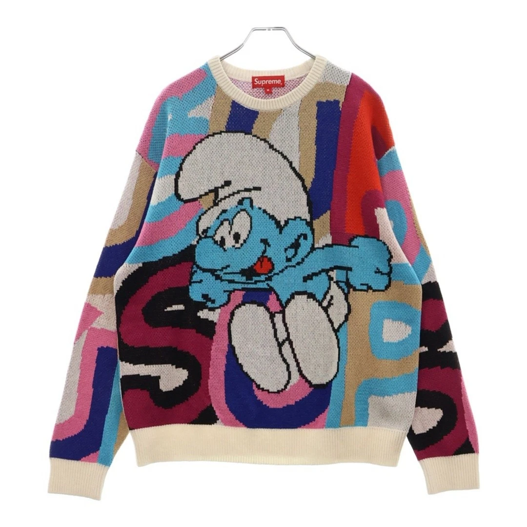 Pull Schtroumpfs SUPREME 20AW motif complet col ras du cou manches longues tricoté occasion 9890