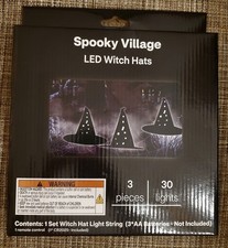 New LED floating Witch Hats 1 Box Of 3 With 30 Lights Halloween Decor NEW SPOOKY