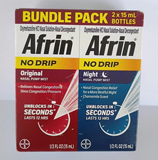 Afrin No Drip Original  Night Nasal Pump Mist 12 Hour Relief 2x 15ml Bottles