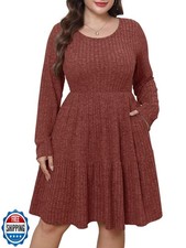 BELAROI Plus Size Fall Dresses for Curvy Women Sweater Dress Pock