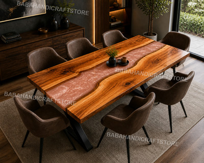 Luxus Rosa Epoxidharz Esstisch | Live Edge Wood River maßgefertigter Tisch