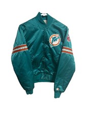 Vintage 80s Miami Dolphins Starter Satin Bomber Jacket NFL Quilted Lined USA S