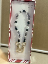 A New Day Beaded Accessory Wristlet/Phone Strap/White/black
