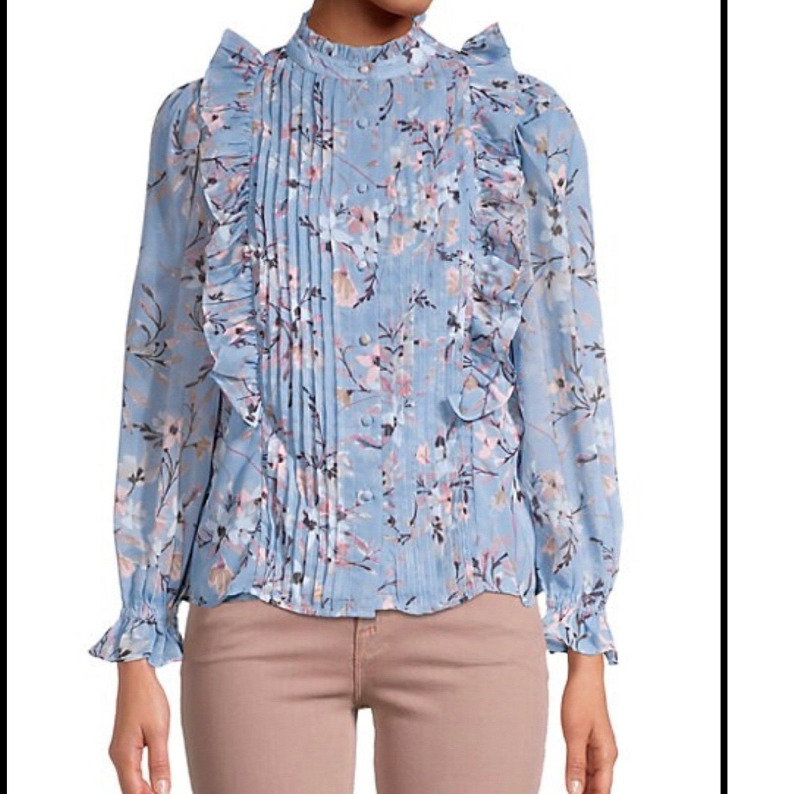 Walter Baker Women's Floral Ruffle Long Sleeve in Laguna Blossom Small