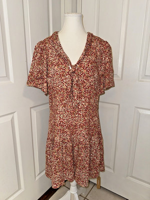NEW REFORMATION Adelina La Vie En Rose Mini Floral Dress Bow Zip V Neck Size 12