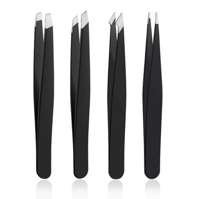4 PCS Stainless Steel Tweezers Set Black