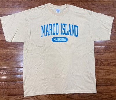 Marco Island, Florida Beach Sand Vacation Pale Yellow Cotton T-shirt Adult XL
