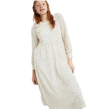 Madewell Size S Smocked Ruffle Shoulder Midi Dress Inkbrush Dots Cream AL284