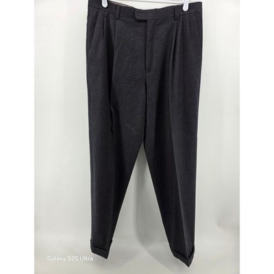 Zanella Soft Marios Italy Mens 34R Pleated Cuffed Wool Dress Pants Charcoal Grey
