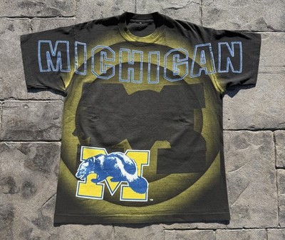 Vintage 90s University Of Michigan Wolverines Shadow All Over Print T-Shirt XL