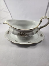 Vintage Johann Haviland Moss Rose Gravy Boat with Attached Underplate - Bavaria