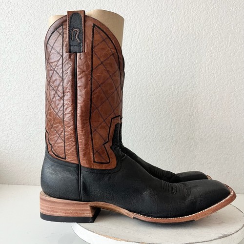 Stivali cowboy uomo Rod Patrick 15AA antichi moka bisonte marrone punta quadrata western - Foto 3 di 13
