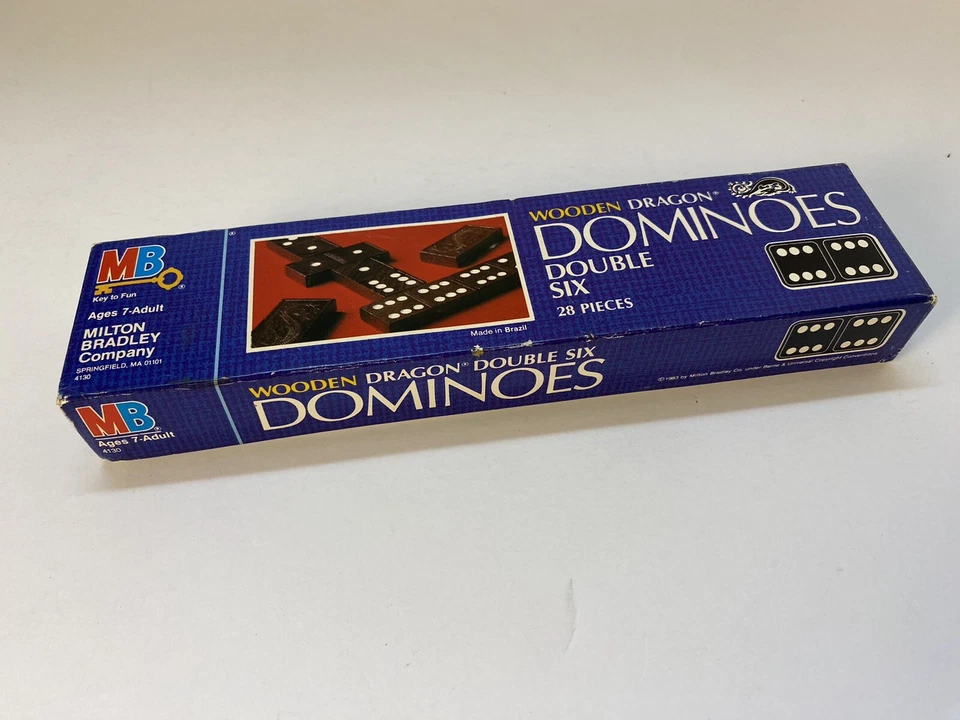 MB Milton Bradley Halsam Dragon Double Six Dominoes 4130 en caja con instrucciones Foto 3 de 4