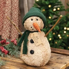 NEW PRIMITIVE SNOWMAN DOLL MR CHILLY CHRISTMAS 11.5"Hx6"Dx11"W SHERPA Winter