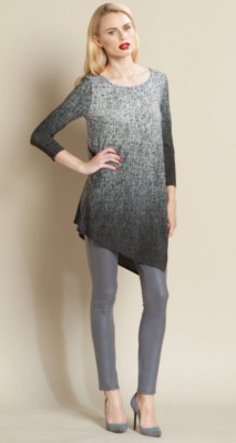 CLARA SUN WOO Womens Gray Ombre Sketch Print Angle Hem Tunic T69P6  Sz. M