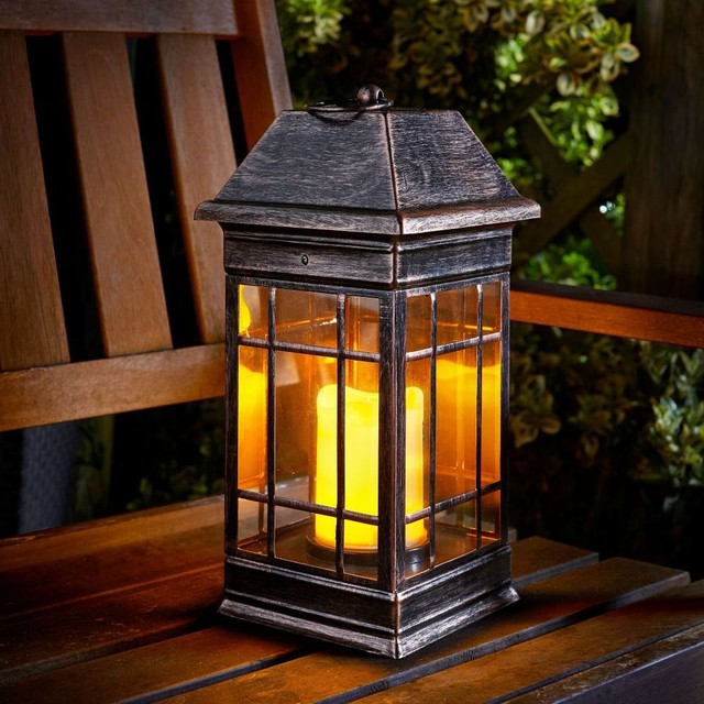 Smart Garden Solar Powered Amber LED Candle Seville Lantern Outdoor