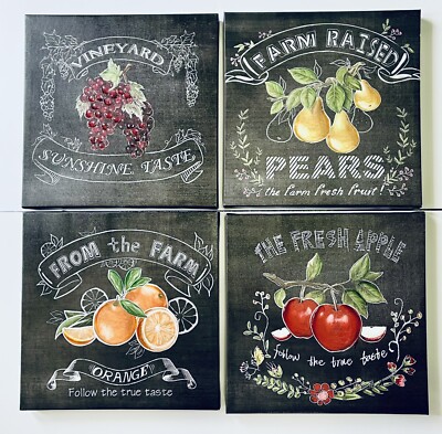 4 piece Canvas Style Art. Lightly Used. Fruit, Farmers Market, Boutique, Country