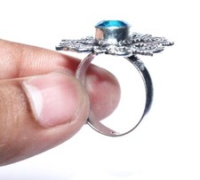 Top Blue Topaz Quartz Gemstone Handmade Ring Jewelry Ring Size 8.5 Inches