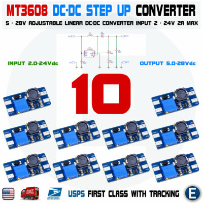 10PCS MT3608 DC 2A Step Up Power Booster Module 2v-24v Boost Converter Arduino
