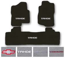 3pc Carpet Floor Mat Set - Chevrolet Tahoe w/ 2nd Row Bench- Choose Logo & Color