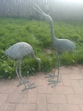 Stately Garden Cranes Set Of 2 Sculptures 33 inches Tall