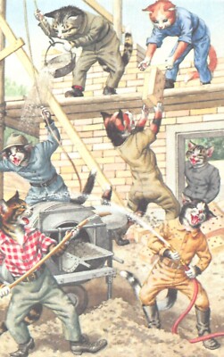 ALFRED MAINZER ALTE POSTKARTE KATZEN KÄTZCHEN AUF BAUSTELLE