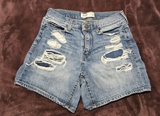 Mudd Jean Shorts Juniors Size 7 High Rise Midi Destroyed FLX Stretch Blue Denim