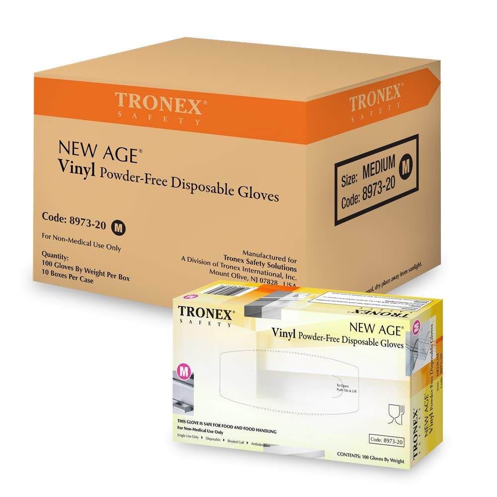 TRONEX- Vinyl Disposable Gloves, Powder-Free, Food Safe, White, Large, 8973-30 (