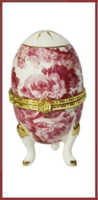 Baum Bros Formalities Red Laura Chintz Porcelain Footed Egg Trinket Box