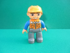 Lego Duplo Figur Bauarbeiter graue Hose Helm Weste Baustelle (240122K)
