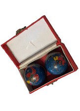 Chinese Cloisonne Dragon and Phoenix Metal Oriental Health Balls Chime Balls