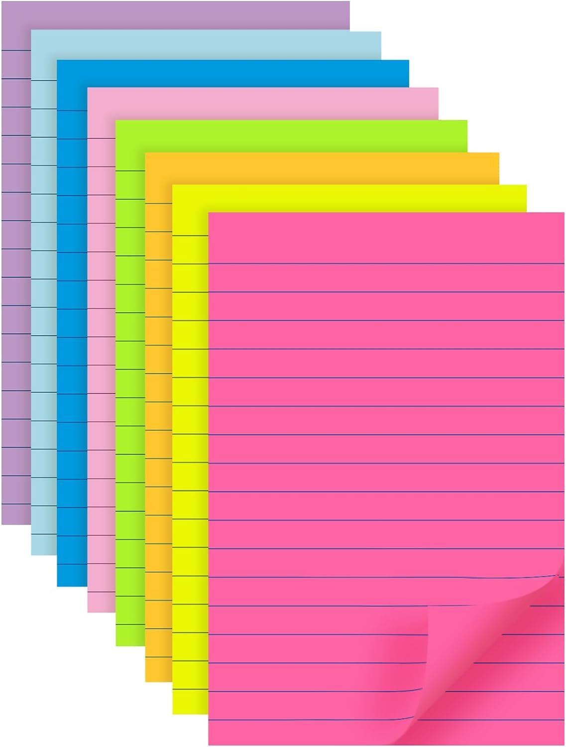 Colorful 4x6 Lined Sticky Notes Pad in 8 Self-Stick Colors-image