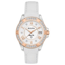 Bulova Women's Quartz Marine Star Diamond Accent White Leather 32mm Watch 98R233