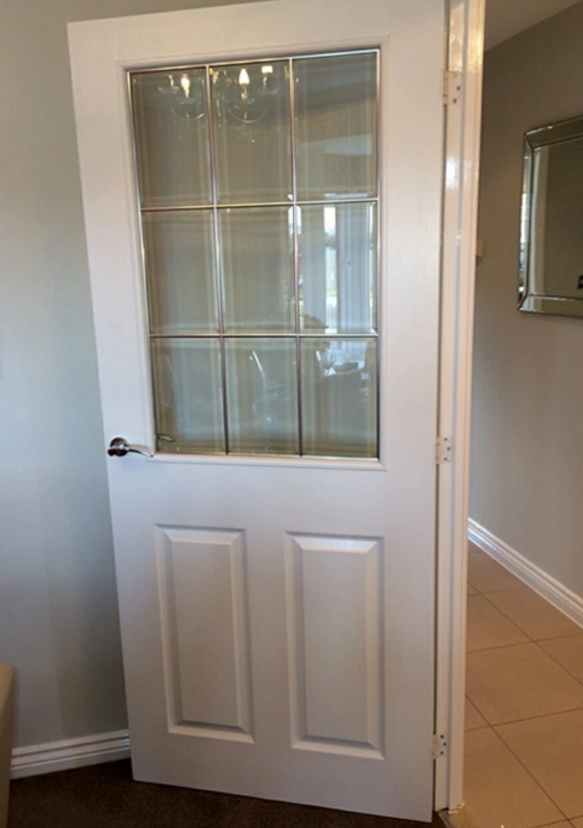Half glazed internal door pre finished with chrome beading